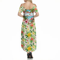 Hawaiian Piko Threads Of Paradise Aloha Summer Maxi Dress Tropical Hibiscus Plumeria