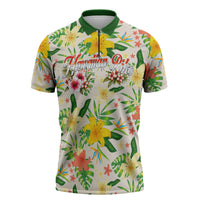Hawaiian Piko Threads Of Paradise Aloha Zipper Polo Shirt Tropical Hibiscus Plumeria