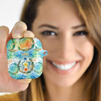 Hawaiian Piko Cultural Pride Aloha AirPods Case Watercolor Spiral Art - Tropical Plumeria Lei Garland