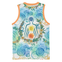 Hawaiian Piko Cultural Pride Aloha Basketball Jersey Watercolor Spiral Art - Tropical Plumeria Lei Garland