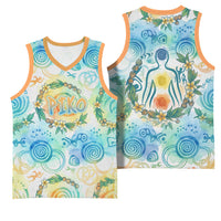 Hawaiian Piko Cultural Pride Aloha Basketball Jersey Watercolor Spiral Art - Tropical Plumeria Lei Garland