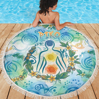 Hawaiian Piko Cultural Pride Aloha Beach Blanket Watercolor Spiral Art - Tropical Plumeria Lei Garland