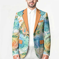 Hawaiian Piko Cultural Pride Aloha Blazer Watercolor Spiral Art - Tropical Plumeria Lei Garland
