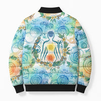Hawaiian Piko Cultural Pride Aloha Bomber Puffer Jacket Watercolor Spiral Art - Tropical Plumeria Lei Garland