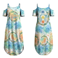 Hawaiian Piko Cultural Pride Aloha Couples Matching Summer Maxi Dress and Long Sleeve Button Shirt Watercolor Spiral Art - Tropical Plumeria Lei Garland