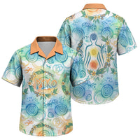 Hawaiian Piko Cultural Pride Aloha Family Matching Long Sleeve Bodycon Dress and Hawaiian Shirt Watercolor Spiral Art - Tropical Plumeria Lei Garland TS04 Son's Shirt White Blue - Polynesian Pride