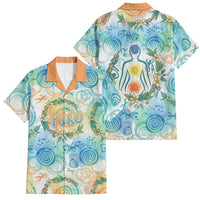 Hawaiian Piko Cultural Pride Aloha Family Matching Tank Maxi Dress and Hawaiian Shirt Watercolor Spiral Art - Tropical Plumeria Lei Garland TS04 Dad's Shirt - Short Sleeve White Blue - Polynesian Pride