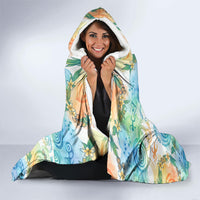 Hawaiian Piko Cultural Pride Aloha Hooded Blanket Watercolor Spiral Art - Tropical Plumeria Lei Garland