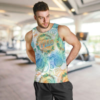 Hawaiian Piko Cultural Pride Aloha Men Tank Top Watercolor Spiral Art - Tropical Plumeria Lei Garland