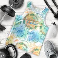 Hawaiian Piko Cultural Pride Aloha Men Tank Top Watercolor Spiral Art - Tropical Plumeria Lei Garland