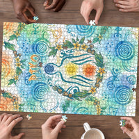 Hawaiian Piko Cultural Pride Aloha Puzzle Watercolor Spiral Art - Tropical Plumeria Lei Garland