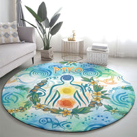 Hawaiian Piko Cultural Pride Aloha Round Carpet Watercolor Spiral Art - Tropical Plumeria Lei Garland