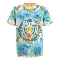 Hawaiian Piko Cultural Pride Aloha Rugby Jersey Watercolor Spiral Art - Tropical Plumeria Lei Garland