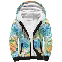 Hawaiian Piko Cultural Pride Aloha Sherpa Hoodie Watercolor Spiral Art - Tropical Plumeria Lei Garland