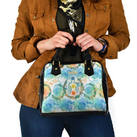Hawaiian Piko Cultural Pride Aloha Shoulder Handbag Watercolor Spiral Art - Tropical Plumeria Lei Garland