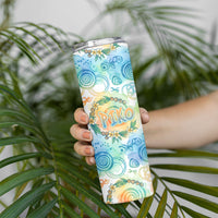 Hawaiian Piko Cultural Pride Aloha Skinny Tumbler Watercolor Spiral Art - Tropical Plumeria Lei Garland