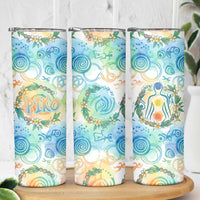 Hawaiian Piko Cultural Pride Aloha Skinny Tumbler Watercolor Spiral Art - Tropical Plumeria Lei Garland