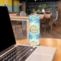 Hawaiian Piko Cultural Pride Aloha Skinny Tumbler Watercolor Spiral Art - Tropical Plumeria Lei Garland