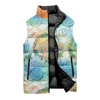 Hawaiian Piko Cultural Pride Aloha Sleeveless Puffer Jacket Watercolor Spiral Art - Tropical Plumeria Lei Garland