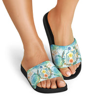 Hawaiian Piko Cultural Pride Aloha Slide Sandals Watercolor Spiral Art - Tropical Plumeria Lei Garland