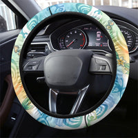 Hawaiian Piko Cultural Pride Aloha Steering Wheel Cover Watercolor Spiral Art - Tropical Plumeria Lei Garland