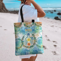 Hawaiian Piko Cultural Pride Aloha Tote Bag Watercolor Spiral Art - Tropical Plumeria Lei Garland