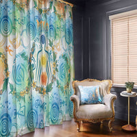 Hawaiian Piko Cultural Pride Aloha Window Curtain Watercolor Spiral Art - Tropical Plumeria Lei Garland