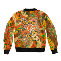 Hawaiian Piko Lani Cultivate I Ka Piko Aloha Bomber Jacket Retro Psychedelic Taro Leaf - Hibiscus Flowers