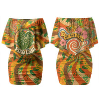 Hawaiian Piko Lani Cultivate I Ka Piko Aloha Couples Matching Off Shoulder Short Dress and Hawaiian Shirt Retro Psychedelic Taro Leaf - Hibiscus Flowers