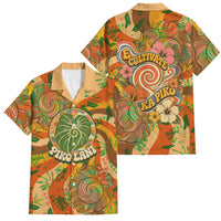Hawaiian Piko Lani Cultivate I Ka Piko Aloha Family Matching Tank Maxi Dress and Hawaiian Shirt Retro Psychedelic Taro Leaf - Hibiscus Flowers TS04 Dad's Shirt - Short Sleeve Orange Green - Polynesian Pride