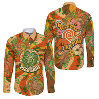 Hawaiian Piko Lani Cultivate I Ka Piko Aloha Family Matching Tank Maxi Dress and Hawaiian Shirt Retro Psychedelic Taro Leaf - Hibiscus Flowers