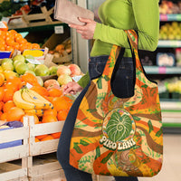 Hawaiian Piko Lani Cultivate I Ka Piko Aloha Grocery Bag Retro Psychedelic Taro Leaf - Hibiscus Flowers