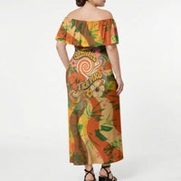 Hawaiian Piko Lani Cultivate I Ka Piko Aloha Off Shoulder Maxi Dress Retro Psychedelic Taro Leaf - Hibiscus Flowers TS04 - Polynesian Pride