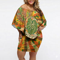 Hawaiian Piko Lani Cultivate I Ka Piko Aloha Off Shoulder Short Dress Retro Psychedelic Taro Leaf - Hibiscus Flowers