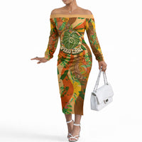 Hawaiian Piko Lani Cultivate I Ka Piko Aloha Off The Shoulder Long Sleeve Dress Retro Psychedelic Taro Leaf - Hibiscus Flowers