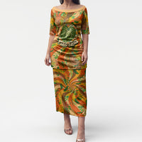 Hawaiian Piko Lani Cultivate I Ka Piko Aloha Puletasi Retro Psychedelic Taro Leaf - Hibiscus Flowers TS04 Long Dress Orange Green - Polynesian Pride