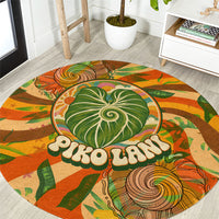 Hawaiian Piko Lani Cultivate I Ka Piko Aloha Round Carpet Retro Psychedelic Taro Leaf - Hibiscus Flowers
