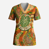 Hawaiian Piko Lani Cultivate I Ka Piko Aloha Scrub Top Retro Psychedelic Taro Leaf - Hibiscus Flowers