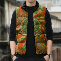Hawaiian Piko Lani Cultivate I Ka Piko Aloha Sleeveless Puffer Jacket Retro Psychedelic Taro Leaf - Hibiscus Flowers