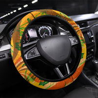Hawaiian Piko Lani Cultivate I Ka Piko Aloha Steering Wheel Cover Retro Psychedelic Taro Leaf - Hibiscus Flowers