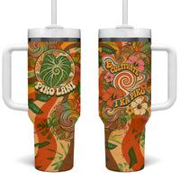 Hawaiian Piko Lani Cultivate I Ka Piko Aloha Tumbler With Handle Retro Psychedelic Taro Leaf - Hibiscus Flowers