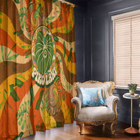 Hawaiian Piko Lani Cultivate I Ka Piko Aloha Window Curtain Retro Psychedelic Taro Leaf - Hibiscus Flowers