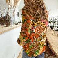 Hawaiian Piko Lani Cultivate I Ka Piko Aloha Women Casual Shirt Retro Psychedelic Taro Leaf - Hibiscus Flowers