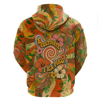 Hawaiian Piko Lani Cultivate I Ka Piko Aloha Zip Hoodie Retro Psychedelic Taro Leaf - Hibiscus Flowers