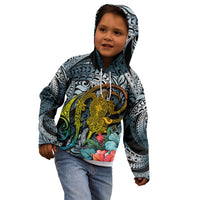 Hawaii Turtle Kid Hoodie Hawaii Pattern and Turtle Tattoo Dark Cyan Gradient TS04 - Polynesian Pride