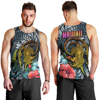 Hawaii Turtle Men Tank Top Hawaii Pattern and Turtle Tattoo Dark Cyan Gradient TS04 - Polynesian Pride