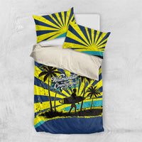 Waimanalo Oahu Hawaii Surfing Bedding Set Tropical Beach Retro Sunburst Surfboard