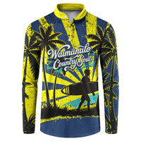 Waimanalo Oahu Hawaii Surfing Button Sweatshirt Tropical Beach Retro Sunburst Surfboard