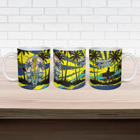 Waimanalo Oahu Hawaii Surfing Ceramic Mug Tropical Beach Retro Sunburst Surfboard