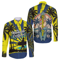 Waimanalo Oahu Hawaii Surfing Family Matching Off Shoulder Maxi Dress and Hawaiian Shirt Tropical Beach Retro Sunburst Surfboard